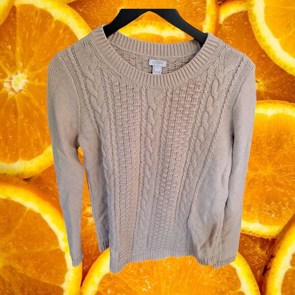 J. Crew Tan Cable Knit Crew Neck Long Sleeve Sweater Size Small - Picture 2 of 7
